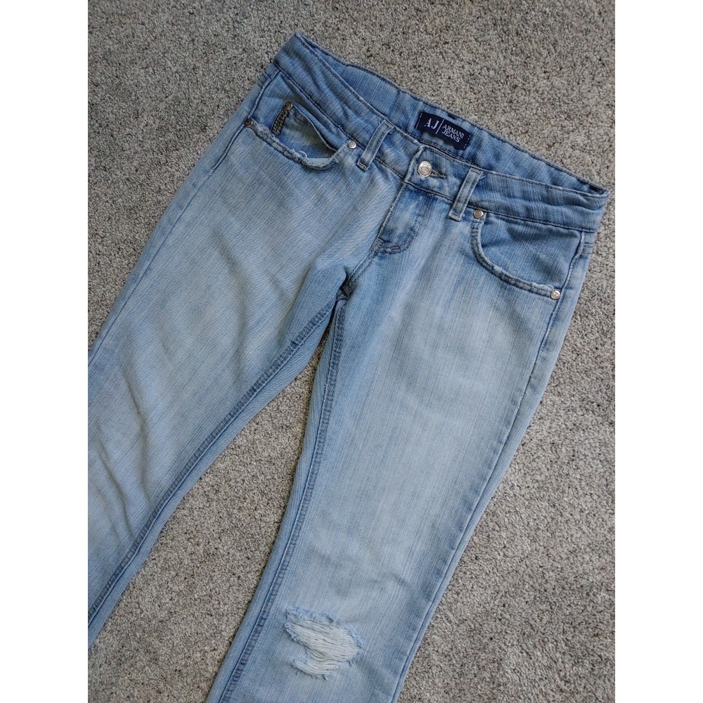 Vtg Armani Jeans Womens Denim Sz 29 Italy Light Wash Distressed Low Rise Bootcut